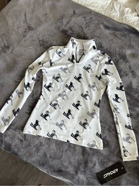 Spyder White Ski Motif Quarter-Zip Performance Top
